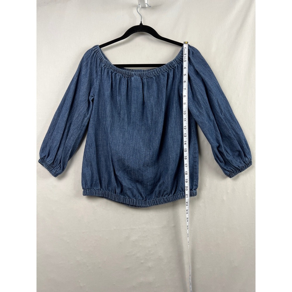 Universal Thread Denim Top Womens Small Peasant Blue Off Shoulder 3/4 Sleeve - Picture 4 of 8